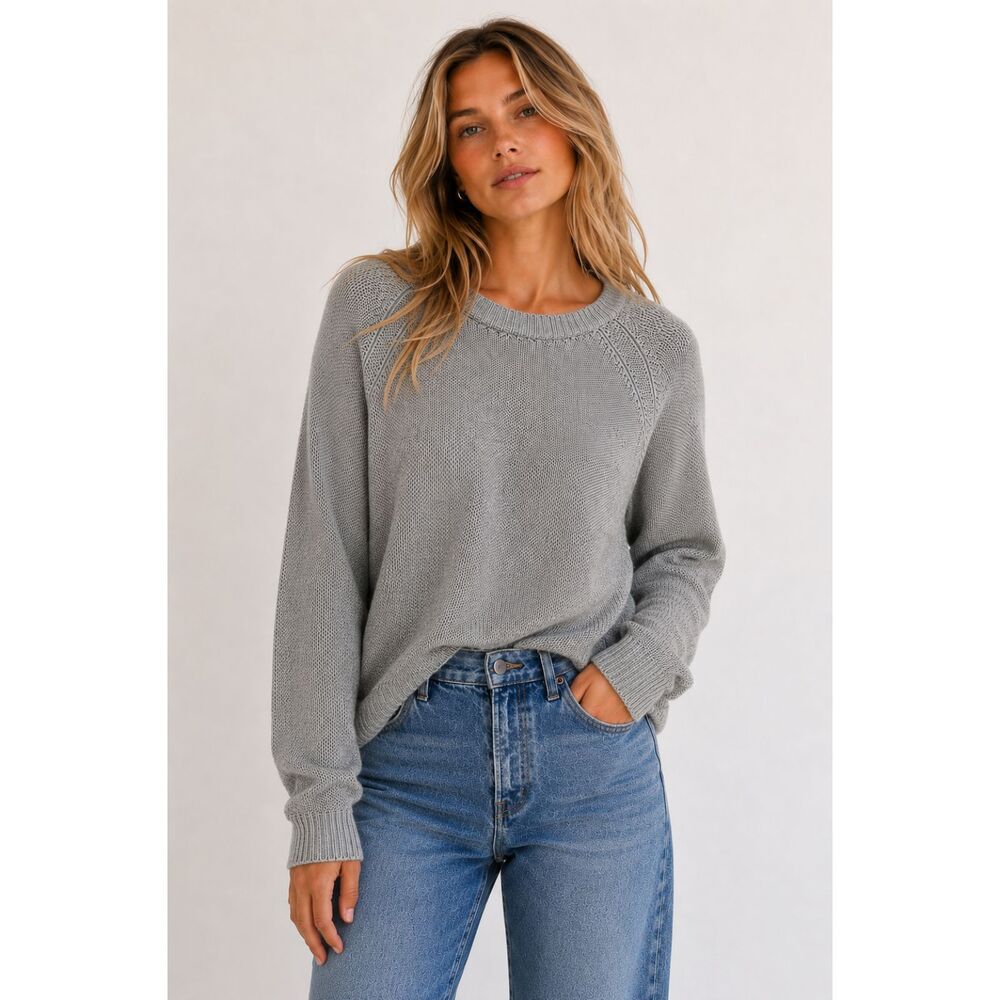 Madewell Province Gray Size M Cross Slit Back Pullover Crew Neck Cozy Sweater N3